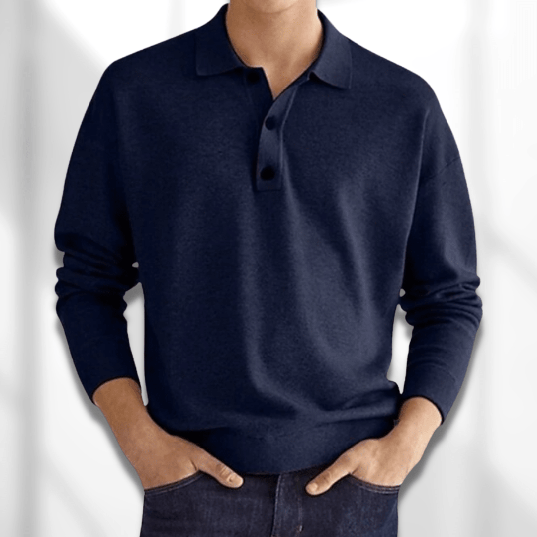 Ganti - Merino-look heren polo met lange mouwen