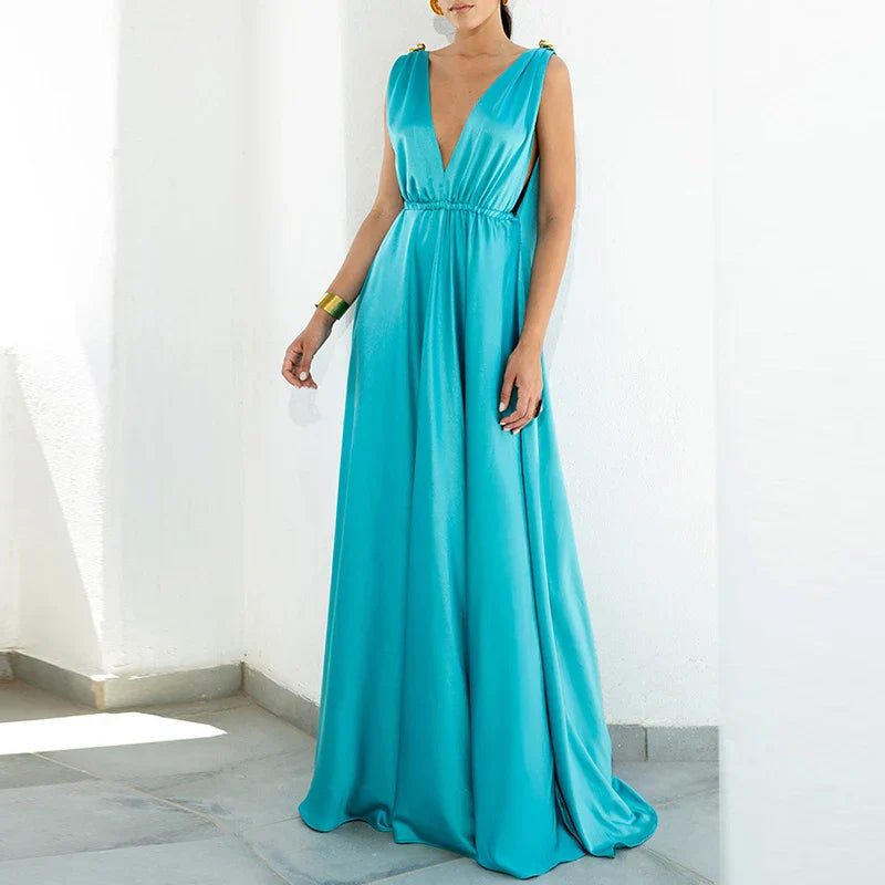 Laura - Elegante V-hals Rugloze Boho Maxi Dress