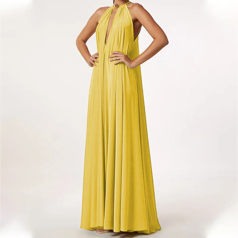 Laura - Elegante V-hals Rugloze Boho Maxi Dress