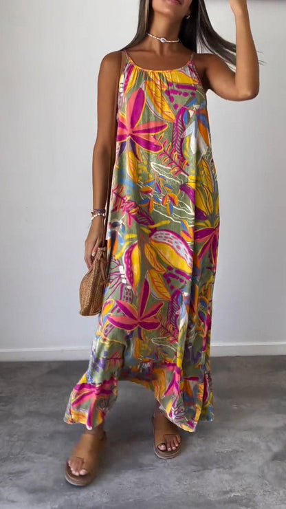 Sara | Asha mouwloze lange jurk met print